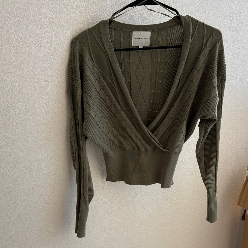 Pink Rose Sage Green Knit Top